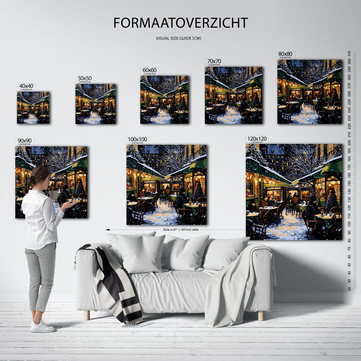 Winteravond terras – vierkante muurposter voor kerst