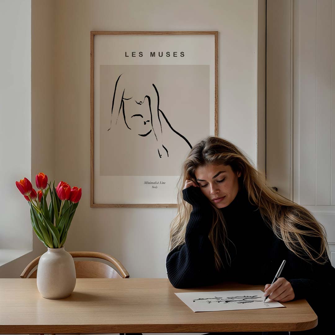 Les Muses Minimalistische Lijnposter – lijntekening poster in staand formaat