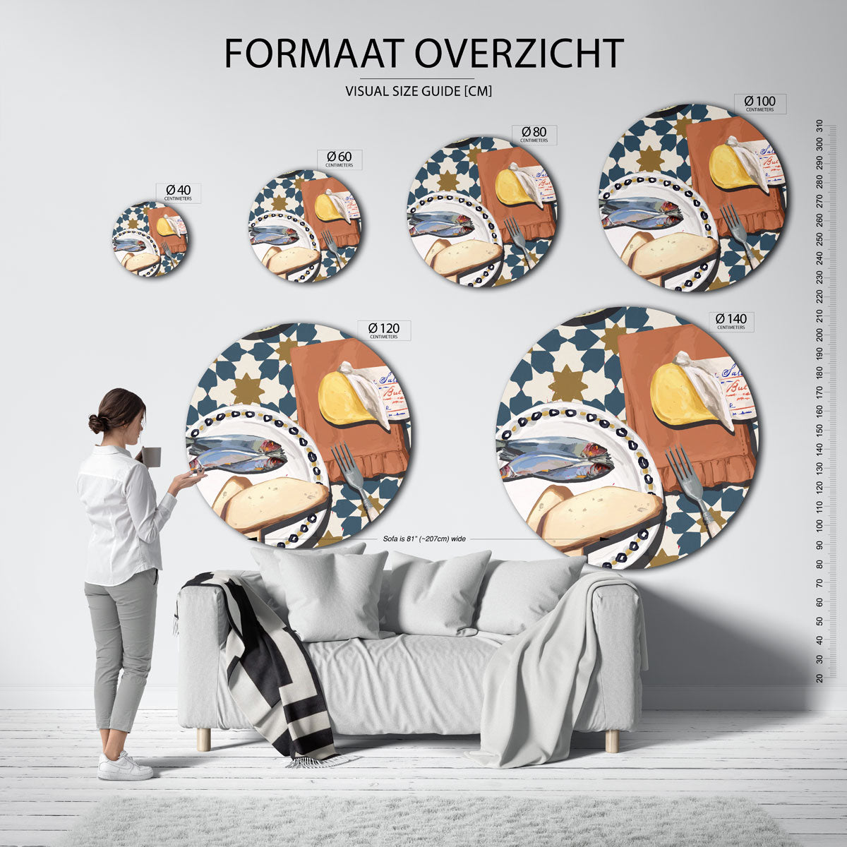 Ontbijt met vis en brood – abstracte wandkunst als muurcirkel van WallArtistic