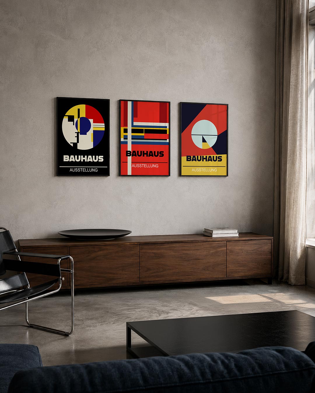 Kleurrijke cirkelcompositie posterset – tweede productweergave – deze posterset in drie delen toont een dynamisch spel van