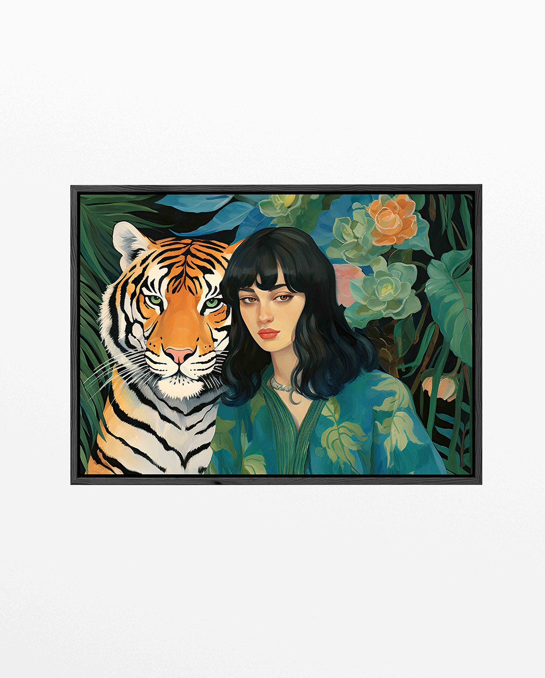 Dier en vrouw portret – liggend wanddecoratie kunstwerk