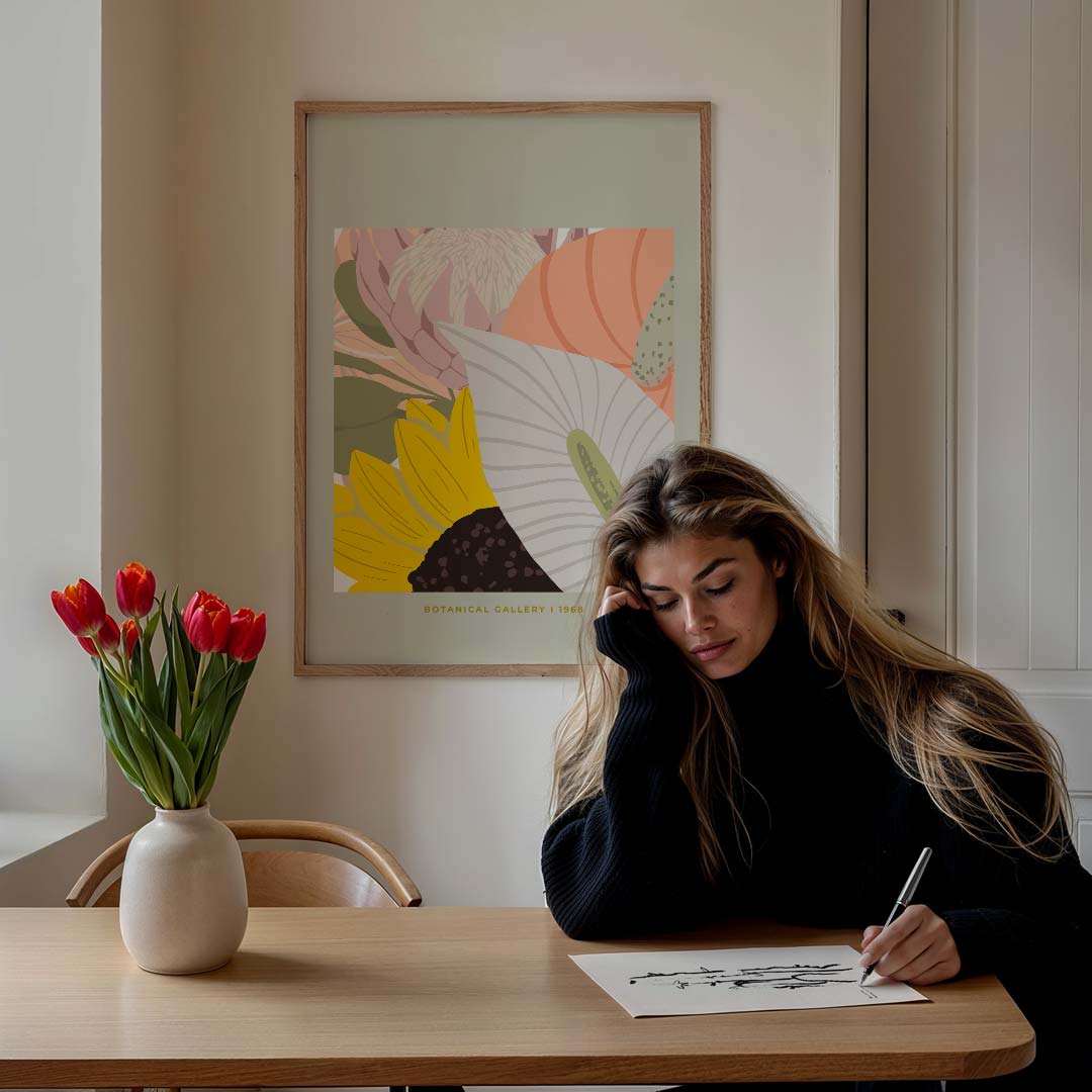 Botanische Bloemenpracht – staande muurposter met tekst en typografie