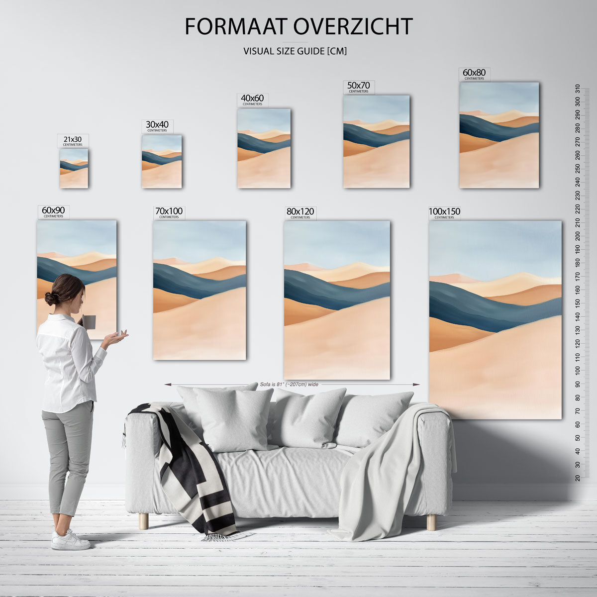 Landschap met golvende lijnen – staande muurposter met hedendaagse illustratie