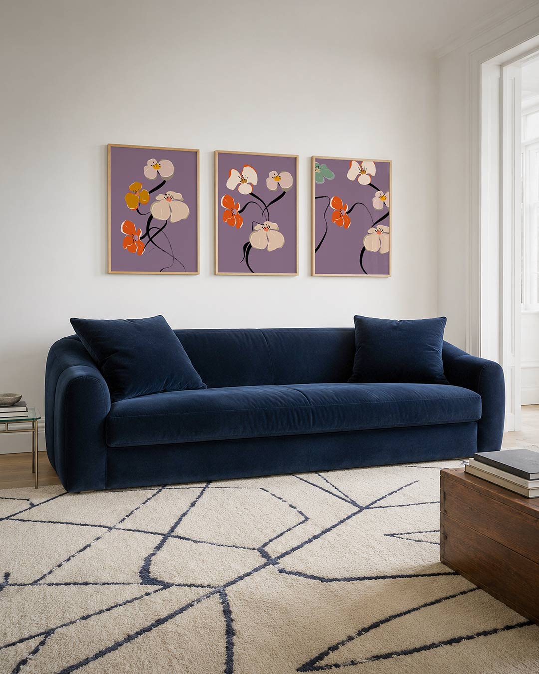 Bloemvormen en lijnen driedelige posterset – deze posterset toont sierlijke bloemen in zachte tinten,