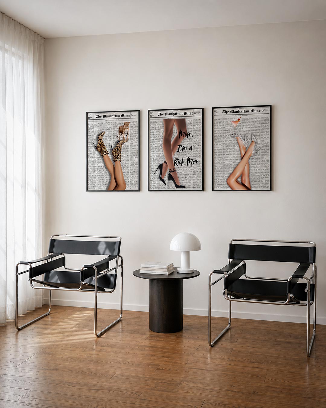 Dierenprint en stiletto's driedelige posterset – deze driedelige postercombinatie toont een opvallende mix