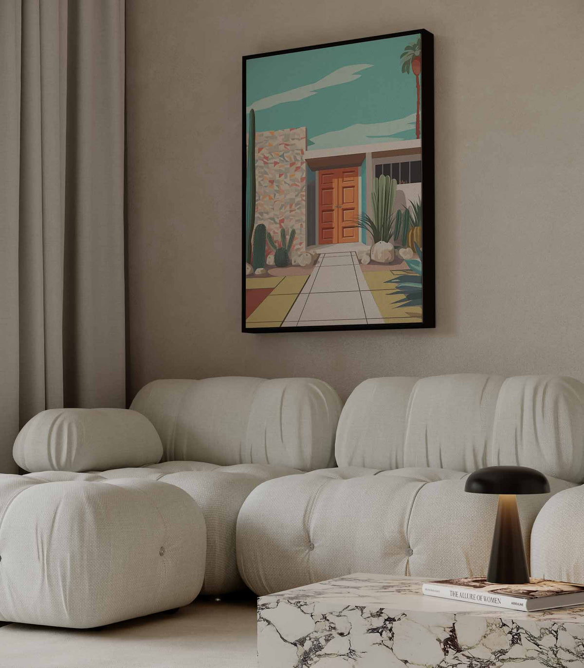 Retro Palm Springs Villa – canvas kunstwerk als wanddecoratie