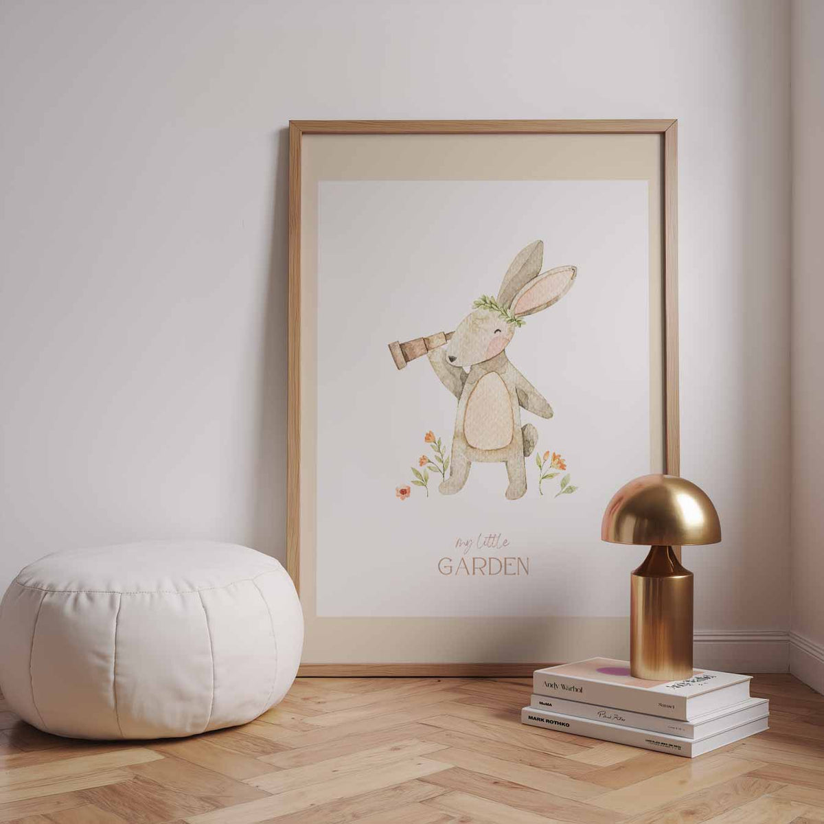 Schattige Tuin Konijn – speelse wandkunst als portret kinderposter