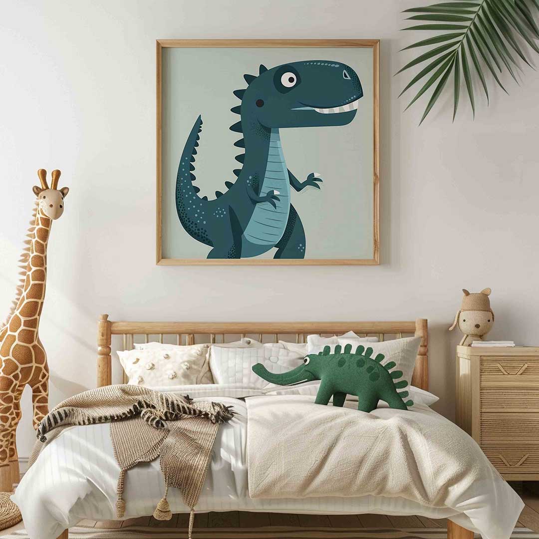 Dinosaurus illustratie – vierkante kinderkamer wanddecoratie van WallArtistic