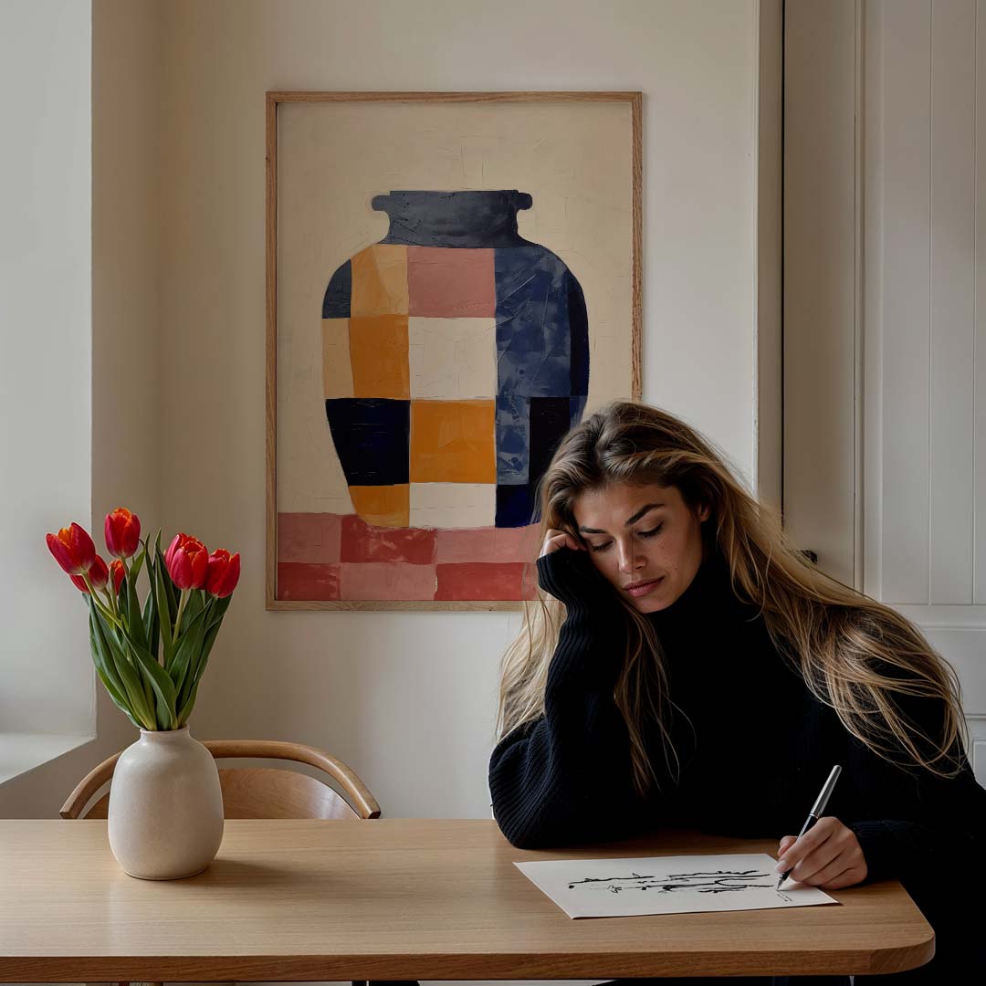 Abstracte Vaas Kunstposter – staande muurposter met abstracte vormen