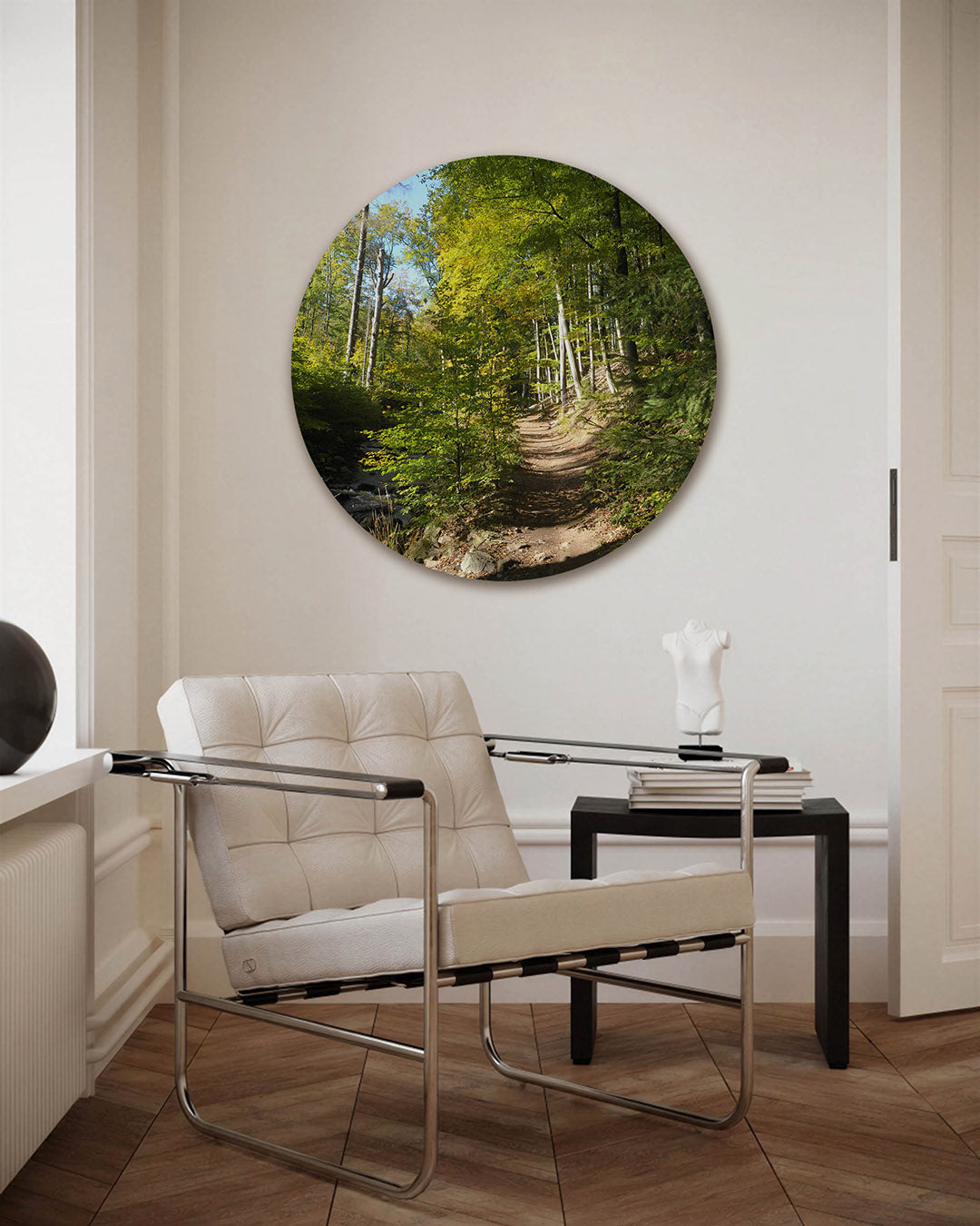 Boswandeling – fotografie muurcirkel als ronde wanddecoratie