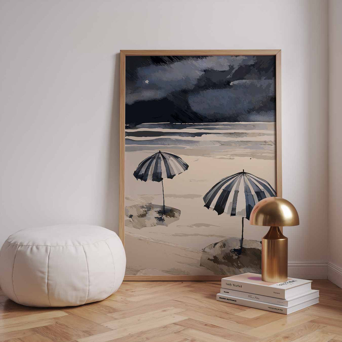 Strandparaplu's in de Schemering – zomerse wandkunst als portret poster