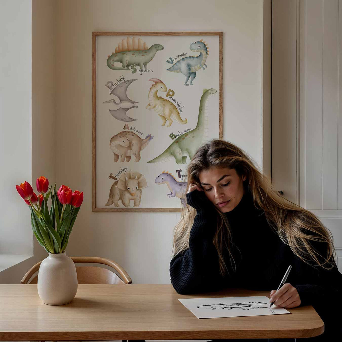 Dinosaurussen Illustratie – staande muurposter voor de kinderkamer
