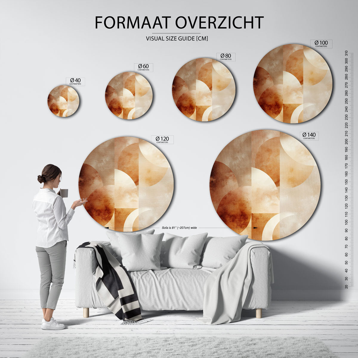 Abstracte vormen – ronde muurdecoratie met vrouwelijk portret
