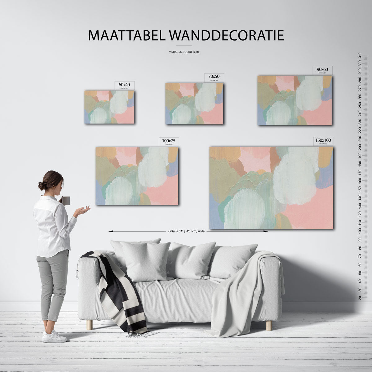 Zachte kleurencompositie – Organische – moderne liggende wandkunst