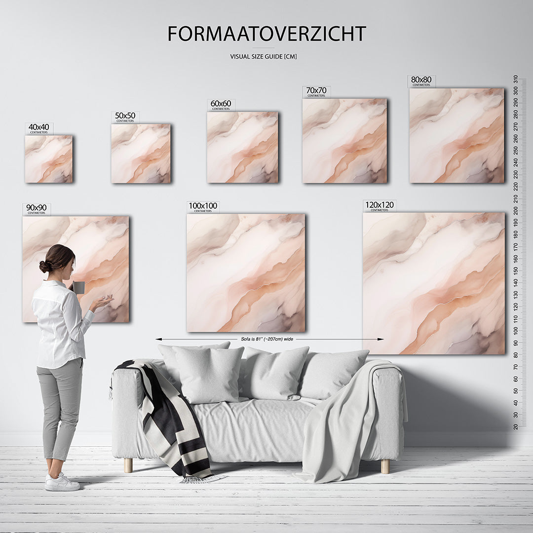 Organische lijnen kunstwerk – materiaalweergave – dit kunstwerk toont vloeiende, organische lijnen in zachte tinten. De