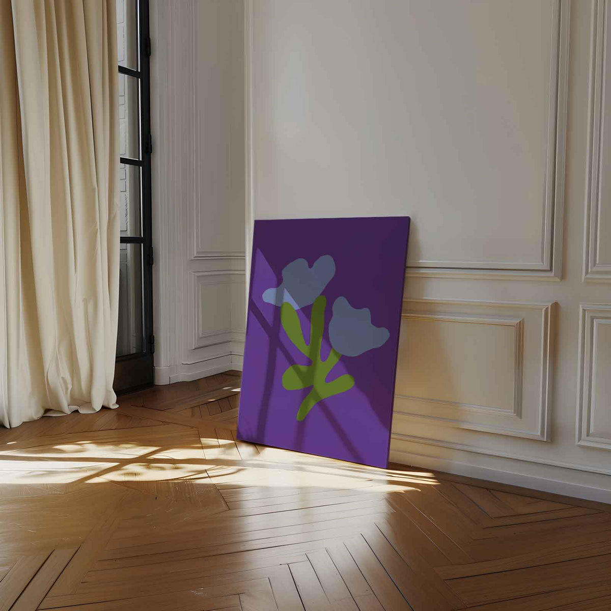 Blauwe Bloemfantasie – modern portret kunstwerk van WallArtistic