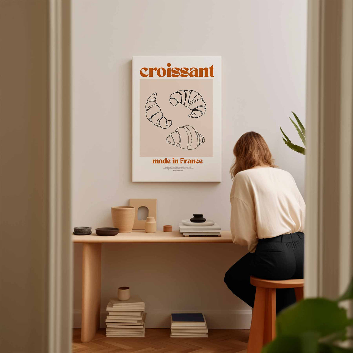 Vintage Franse Croissant Poster – plexiglas kunstwerk als wanddecoratie