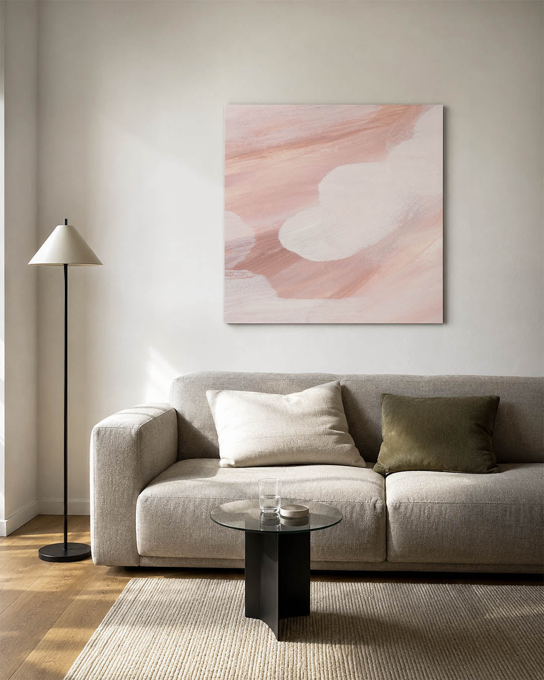 Zachte kleuren vormen kunstwerk – detailweergave – dit kunstwerk toont vloeiende penseelstreken in zachte tinten, met een