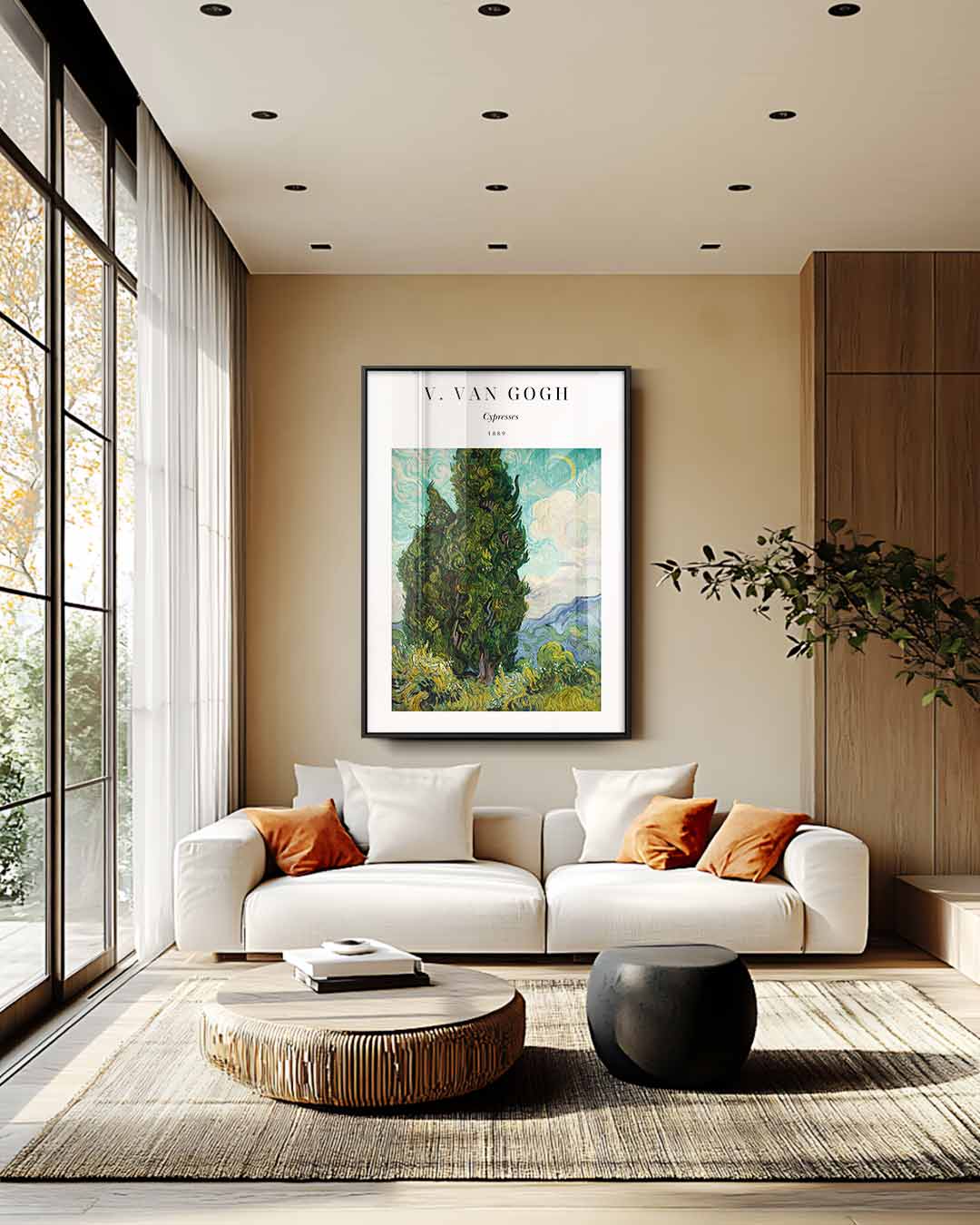 Cypresses in een Wervelende Hemel – staand kunstwerk voor modern interieur