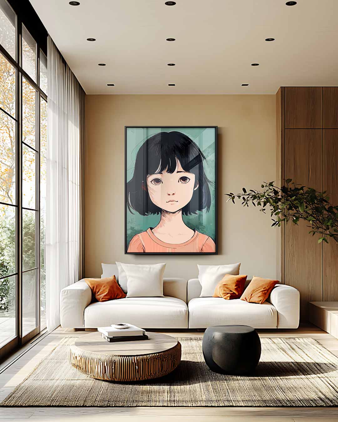 Dromerige Blik Portretkunst – staand kunstwerk voor modern interieur