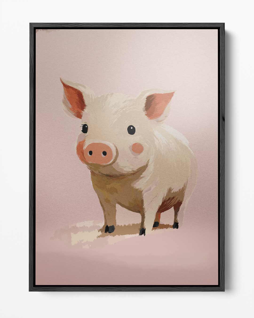 Schattig Varkentje op Roze Achtergrond – portret kunstwerk als wanddecoratie