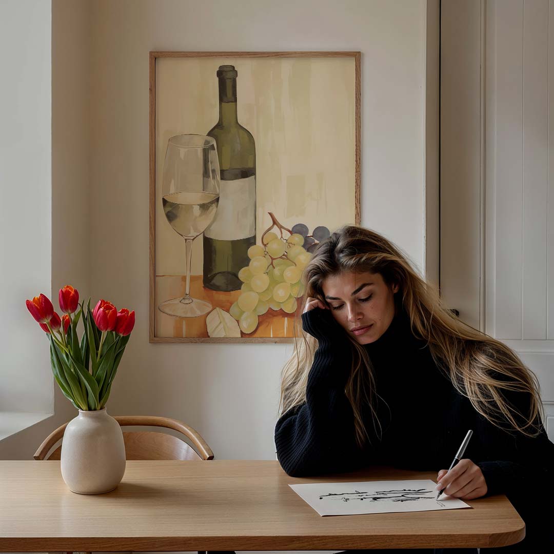 Elegante Wijn en Druiven – culinaire wandkunst als portret poster