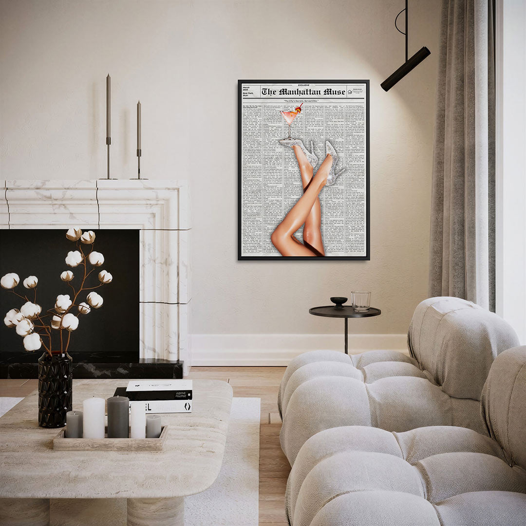 Glinsterende schoenen en cocktail – staand wanddecoratie kunstwerk
