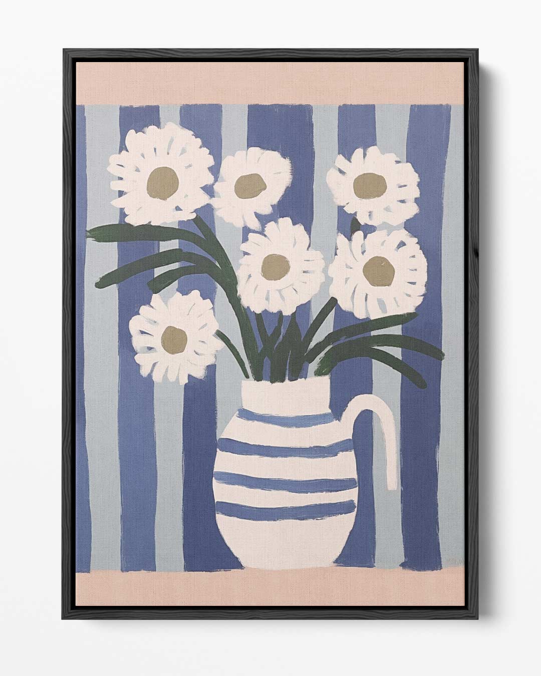 Bloemen in Blauwe Strepen – portret kunstwerk als wanddecoratie