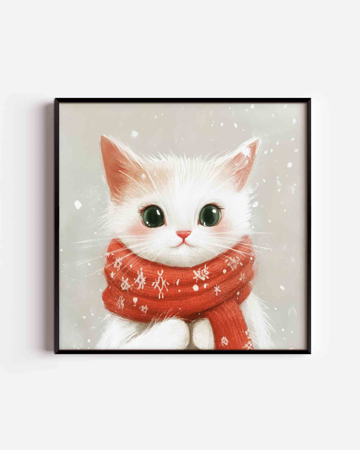 Kat met rode sjaal – vierkante kinderposter als wanddecoratie