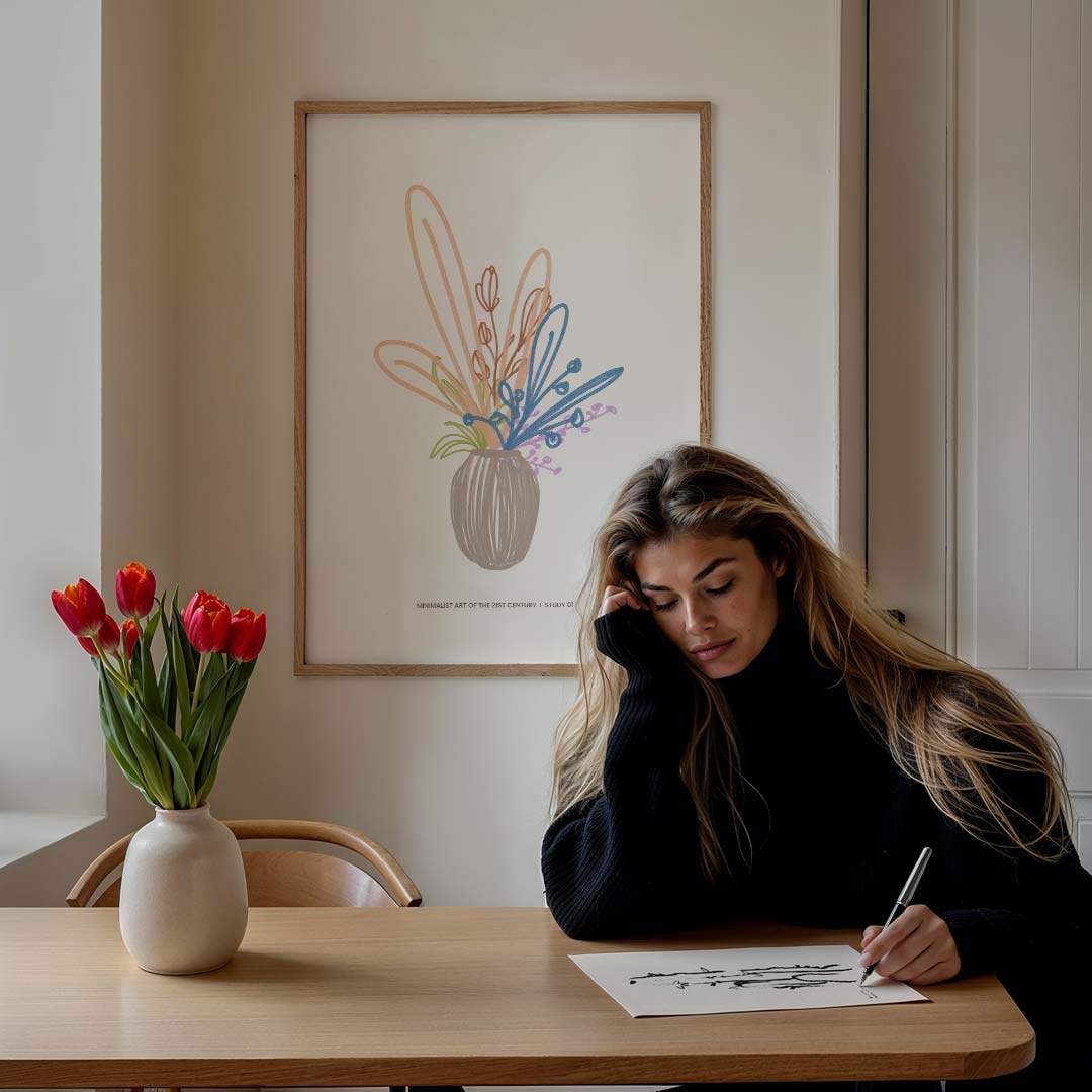 Minimalistische Bloemenvaas Illustratie – bloemen poster in staand formaat