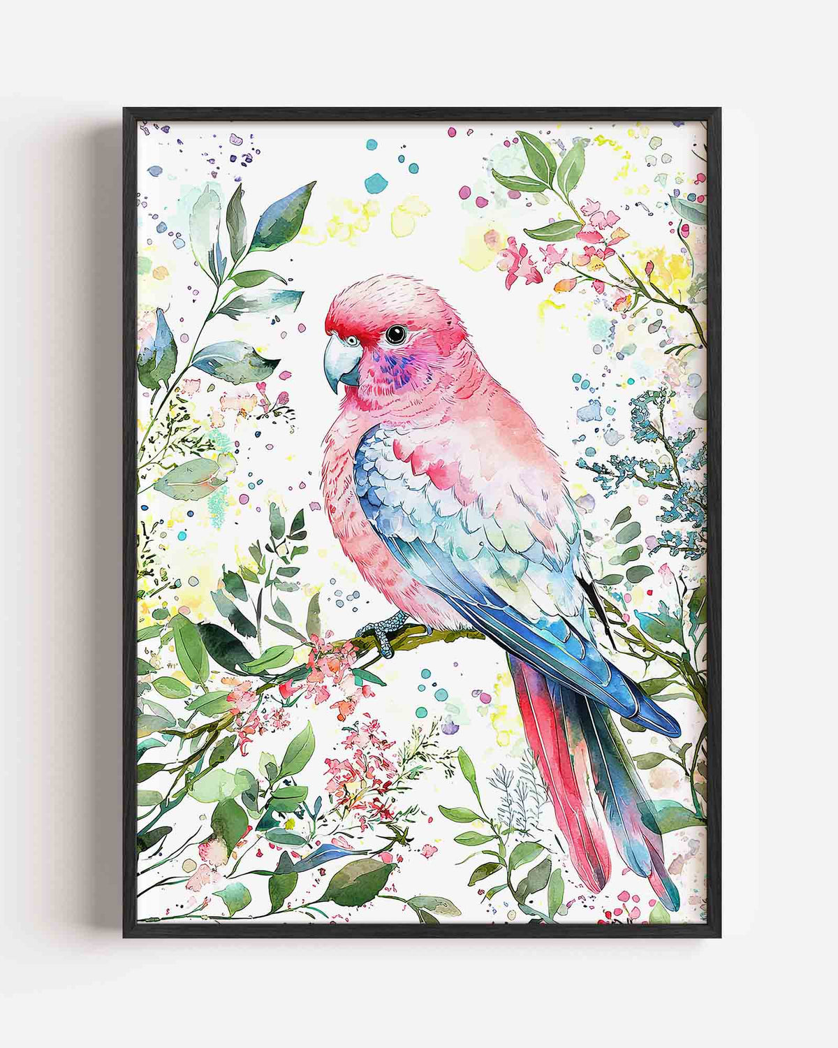 Papegaai met bloemen – dieren portret poster als wanddecoratie