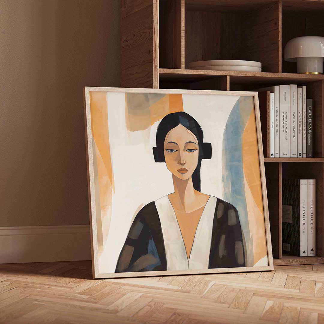 Vrouwelijk portret – vierkante portret wanddecoratie van WallArtistic