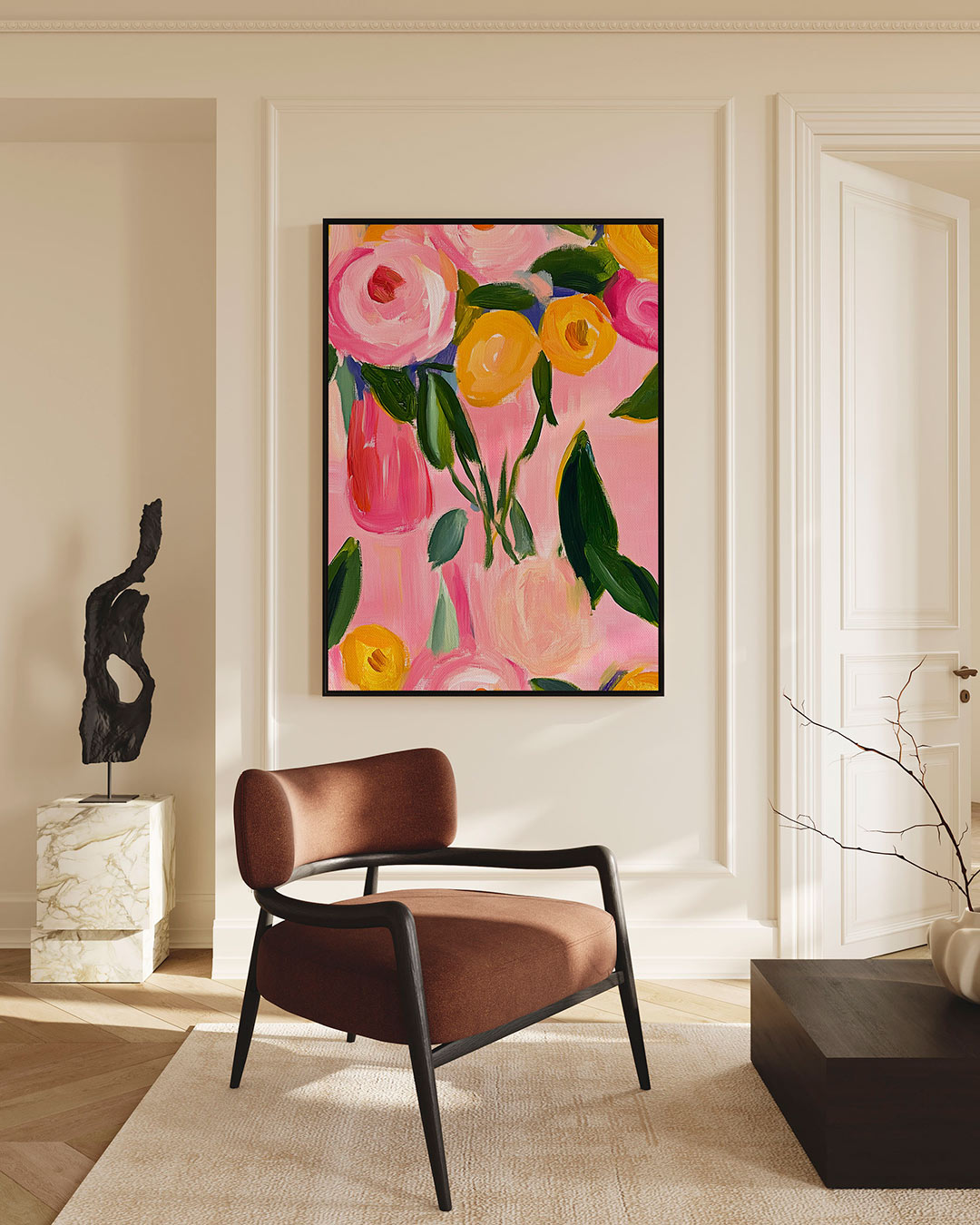 Bloemrijke kleurenexplosie – Roze – staande wanddecoratie