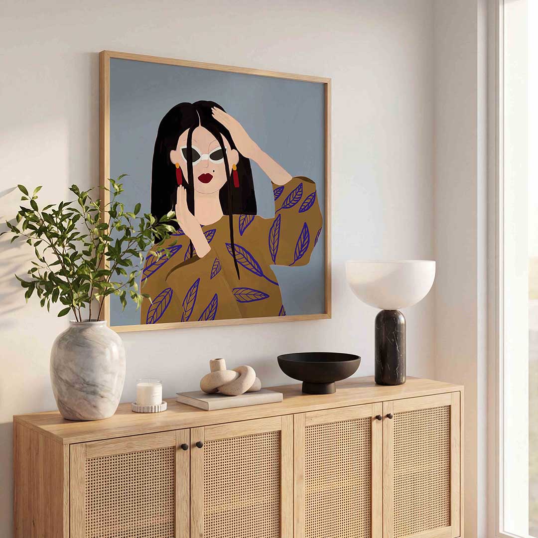 Vrouw met zonnebril – illustratie poster in vierkant formaat