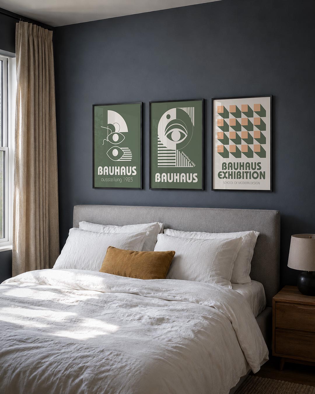 Vormen en vlakken posterset – detailweergave – deze posterset in drie delen toont een spel van witte geometrische vormen op