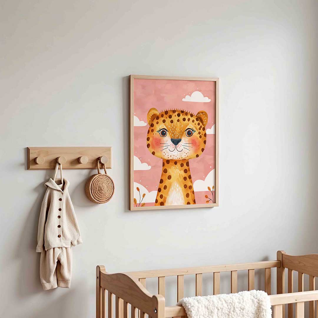 Lachende luipaard – kinderposter in staand formaat