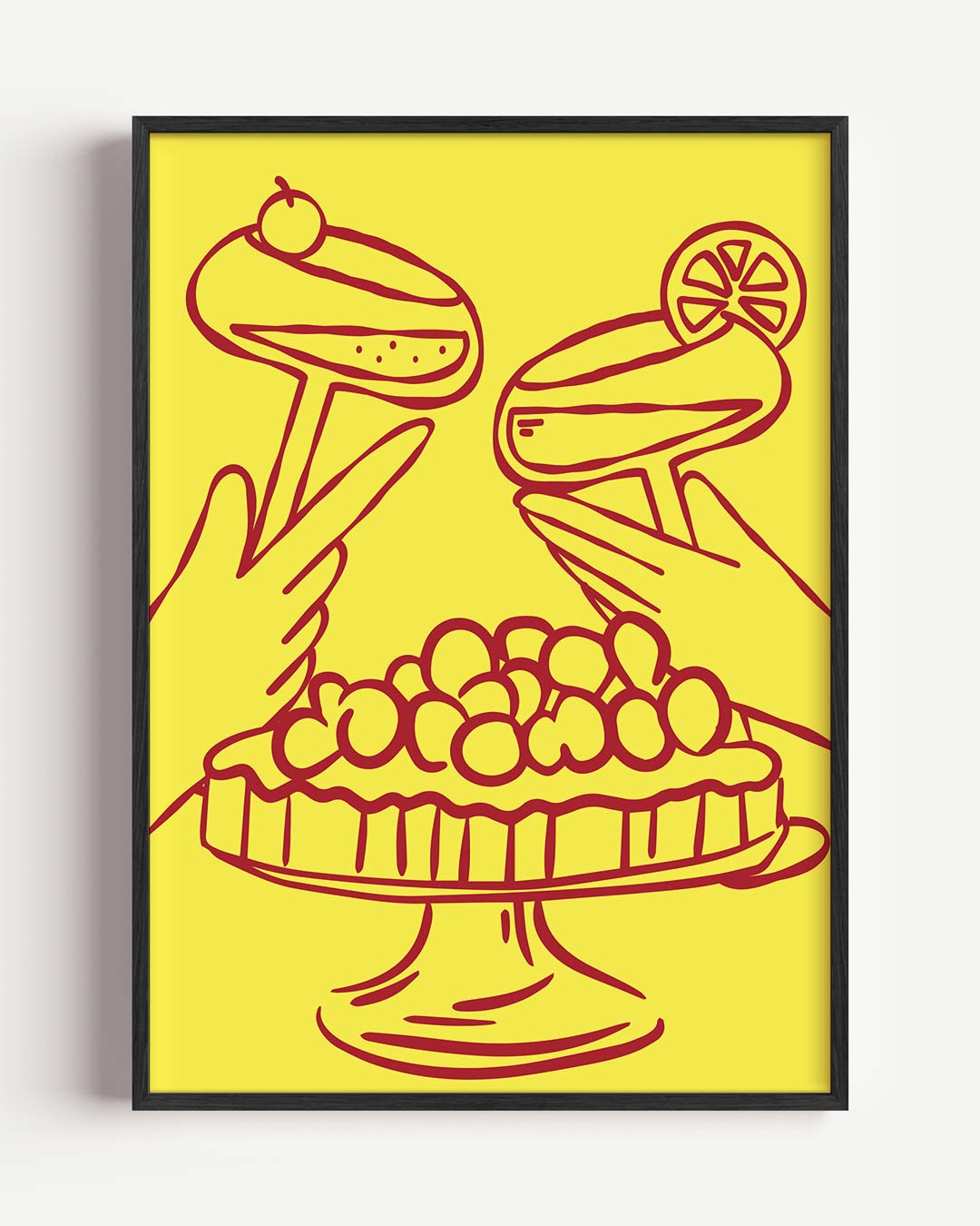 Feestelijke Cocktail & Taart Illustratie – keuken portret poster als wanddecoratie