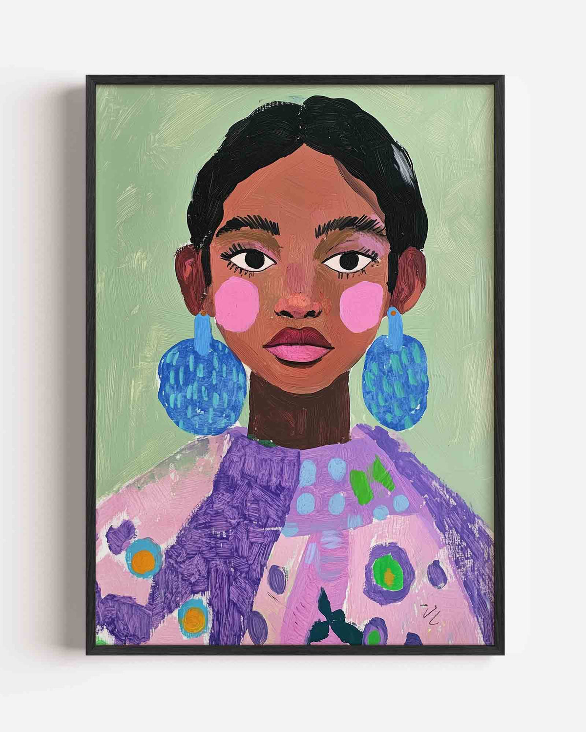 Portret met blauwe oorbellen – moderne portret poster als wanddecoratie