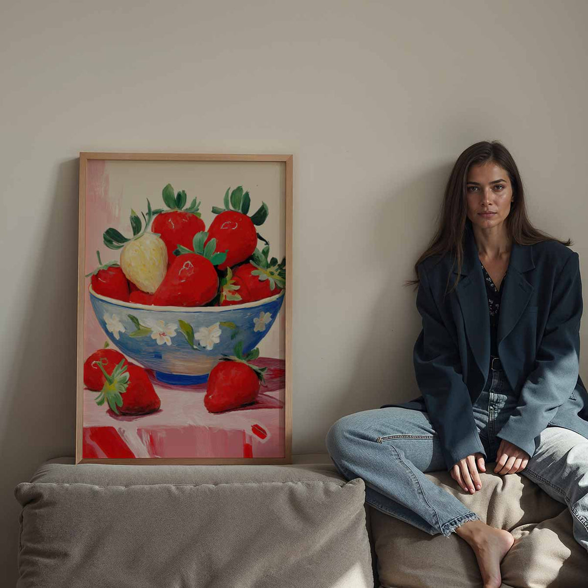 Aardbeien in Kunstzinnige Kom – staande keuken wanddecoratie van WallArtistic