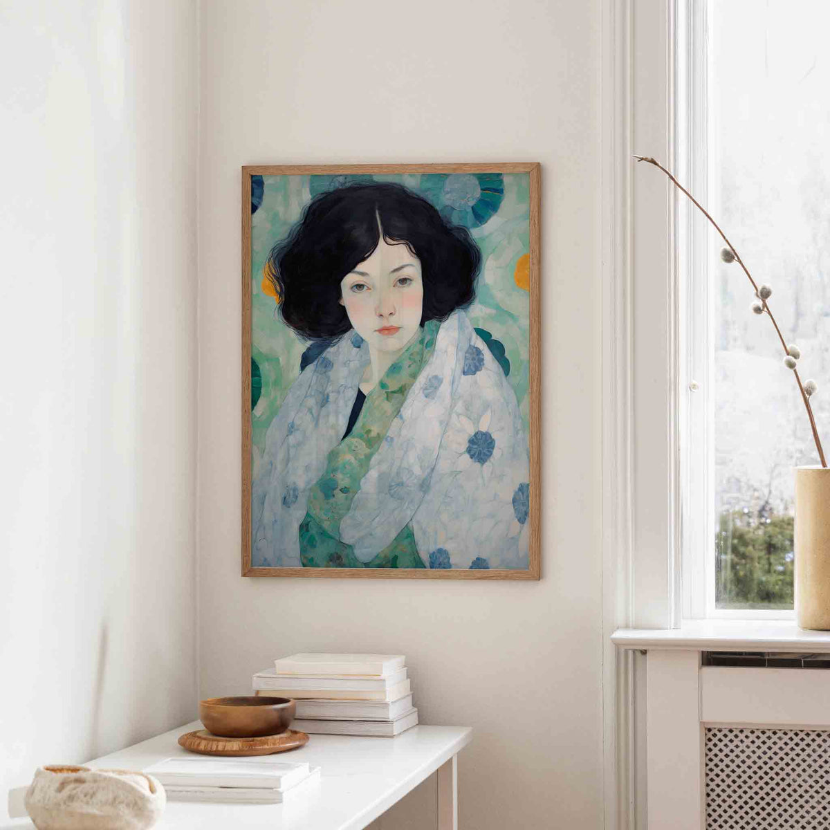 Vrouw met bloemenpatroon – staande design wanddecoratie van WallArtistic