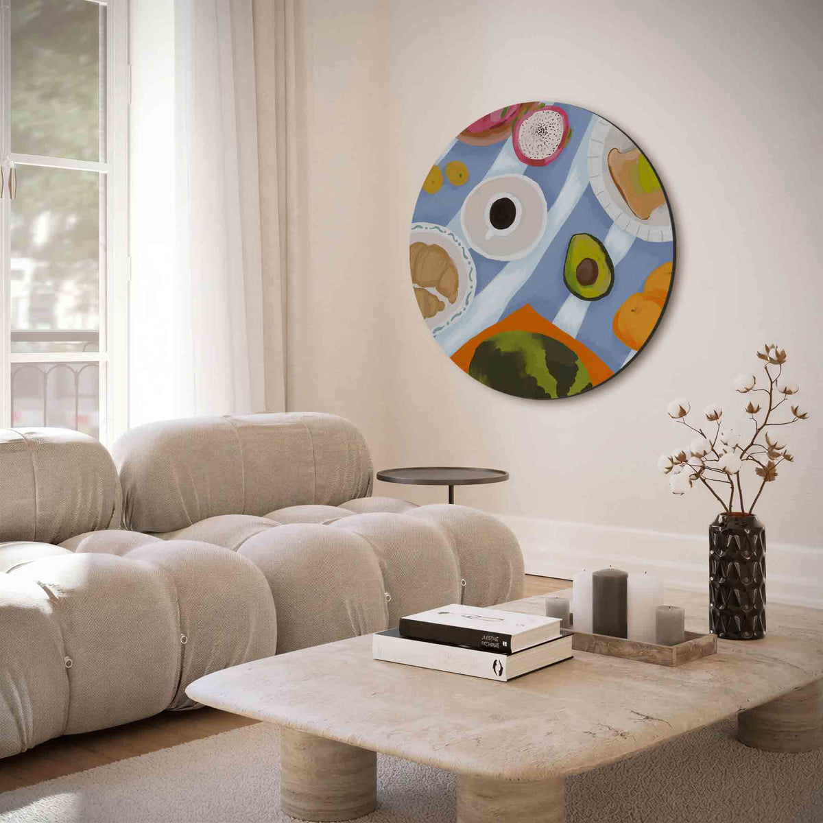 Ontbijt met fruit – muurcirkel met abstracte texturen voor aan de muur