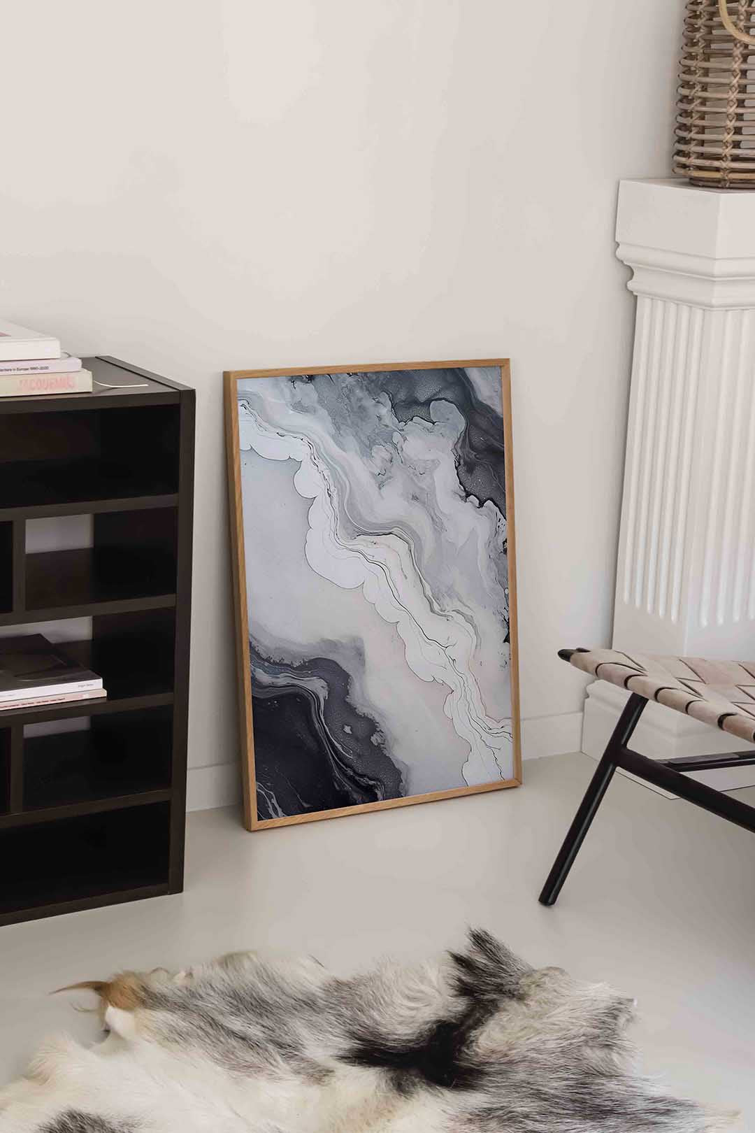 Zwart wit marmer effect – rustige abstracte wandkunst als portret poster