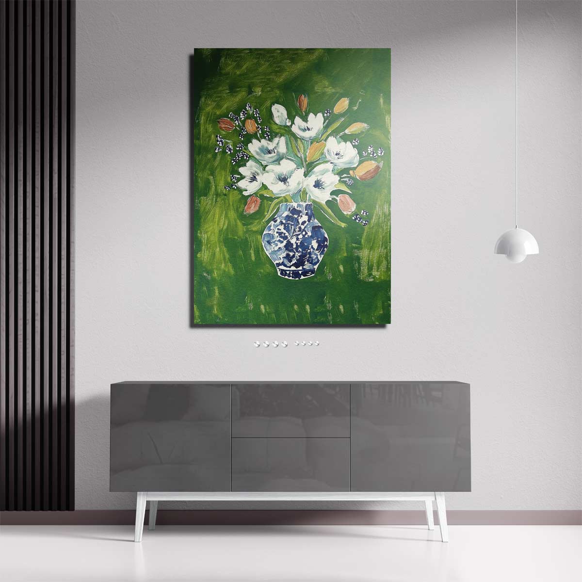 Bloemenpracht in Blauwe Vaas – portret kunstwerk als wanddecoratie, afbeelding 18