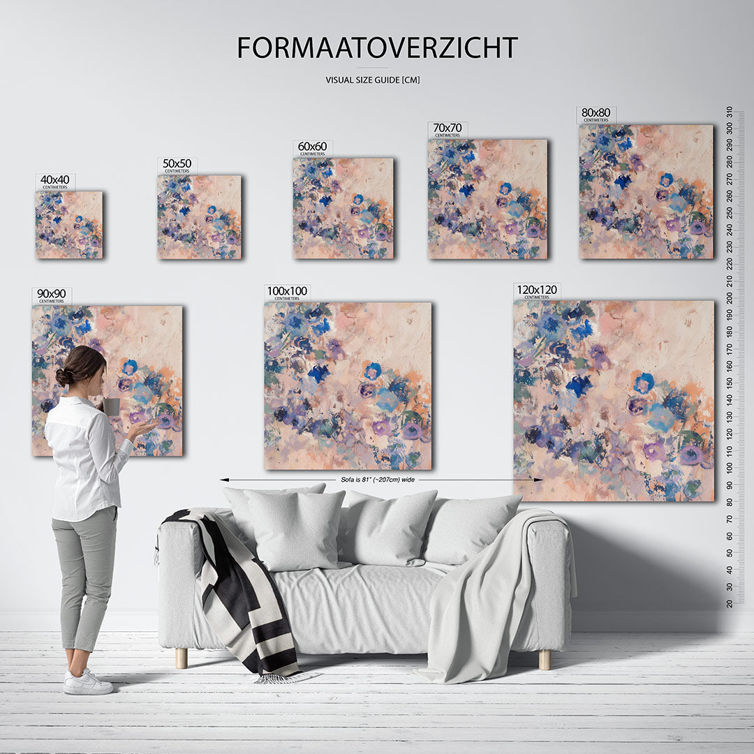 Dromerige kleurenexplosie kunstwerk – materiaalweergave – dit werk toont een levendige mix van kleuren en vormen, met zachte