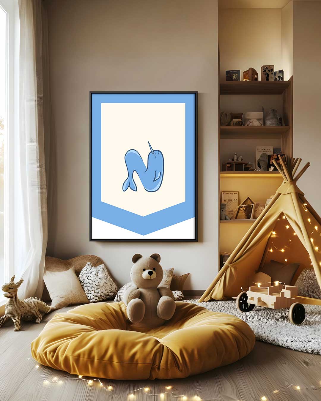 Narwal Illustratie – staand kunstwerk voor modern interieur