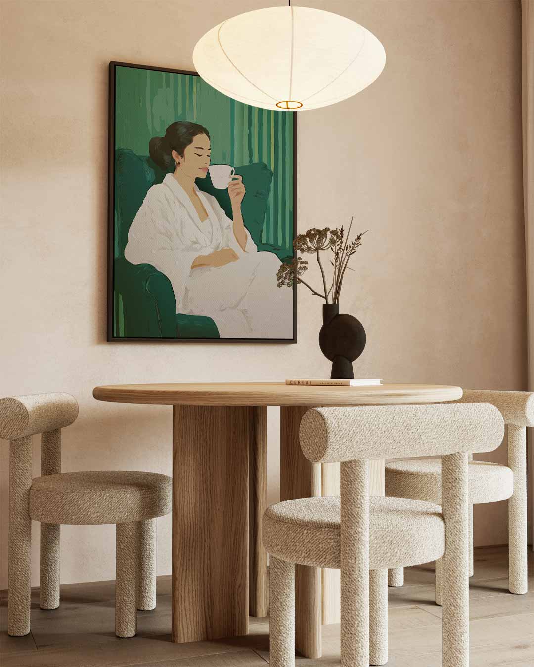 Ontspanning in Groen – kunstwerk met zwarte baklijst