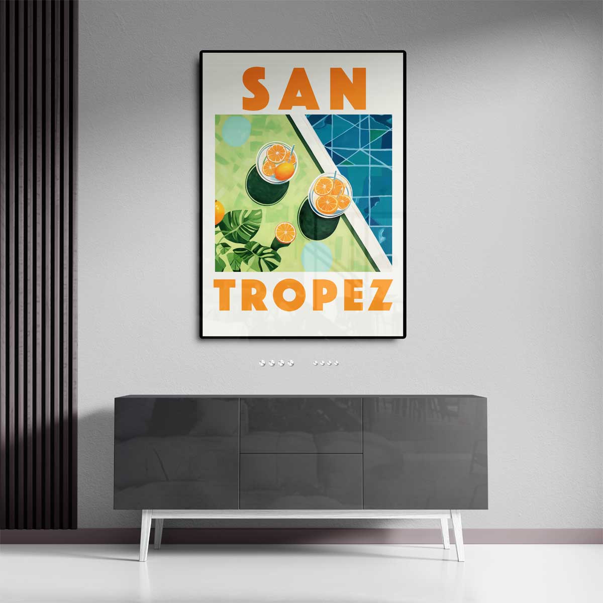 Zonnige St. Tropez Droom – kunstwerk met zwarte baklijst