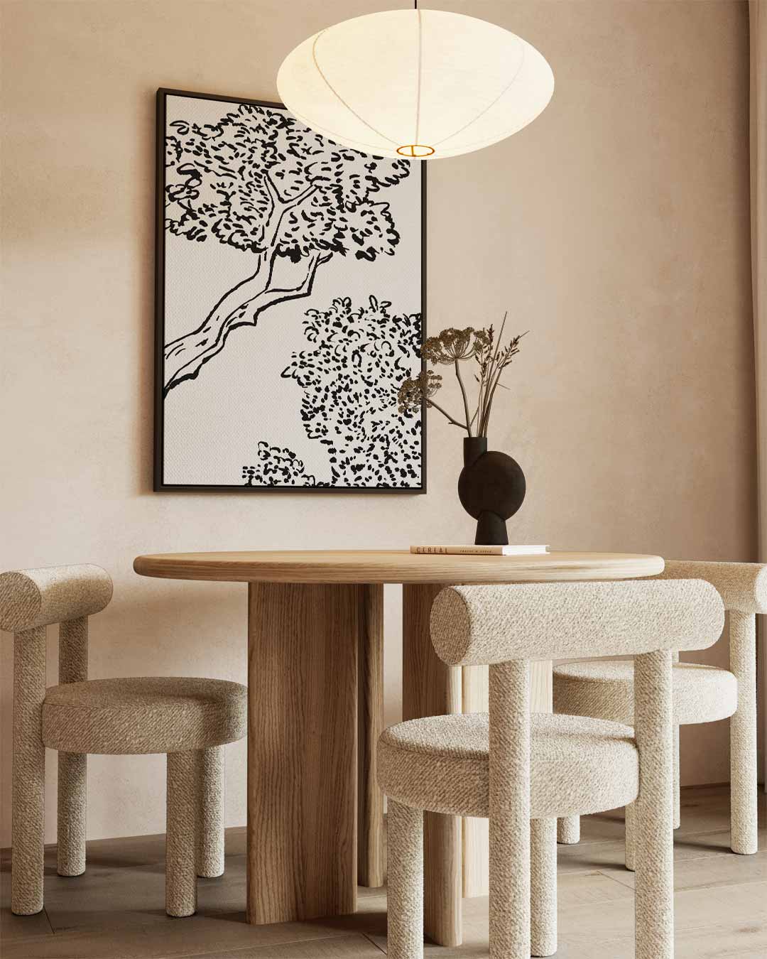 Sierlijk Boomlandschap in Lijnkunst – staand kunstwerk voor modern interieur