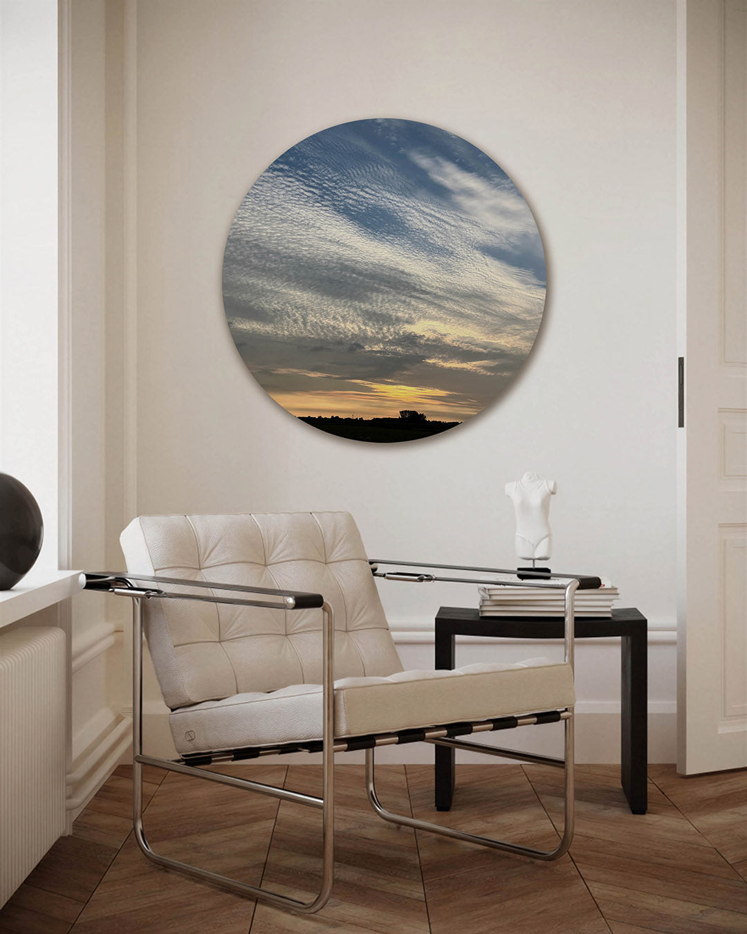 Wolkenspel bij zonsondergang – fotografie muurcirkel als ronde wanddecoratie