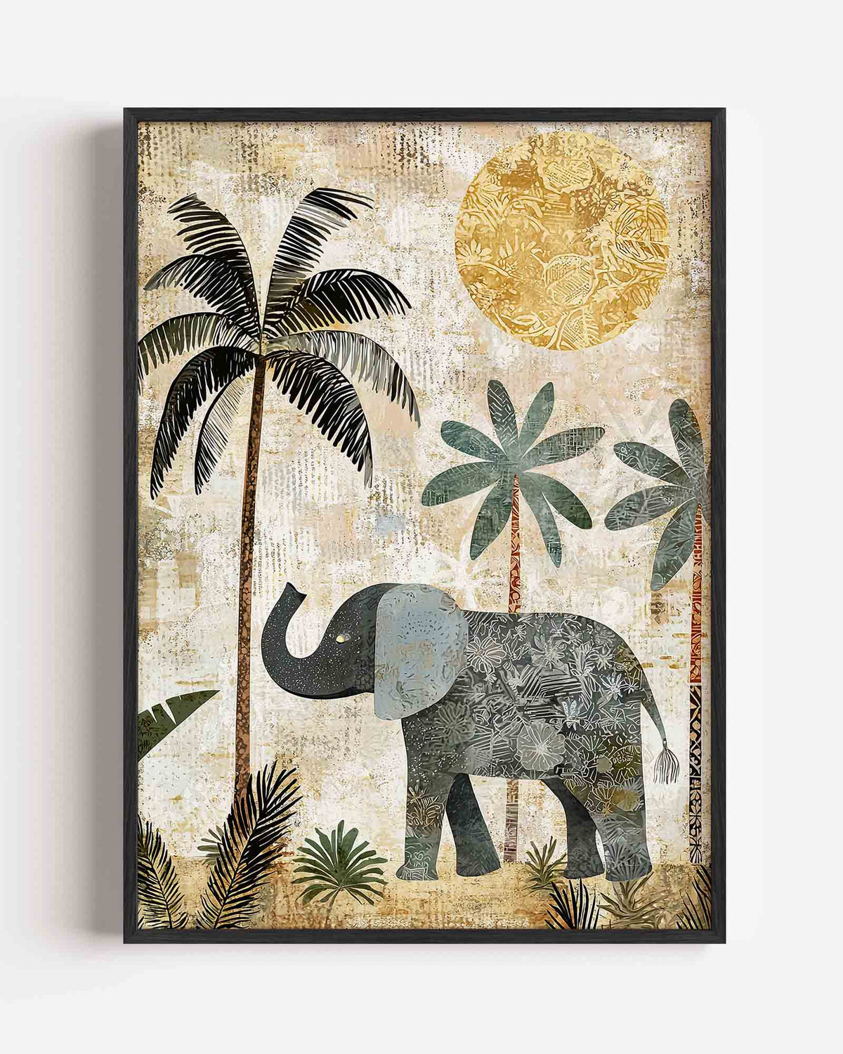 Olifant en palmbomen – dieren portret poster als wanddecoratie